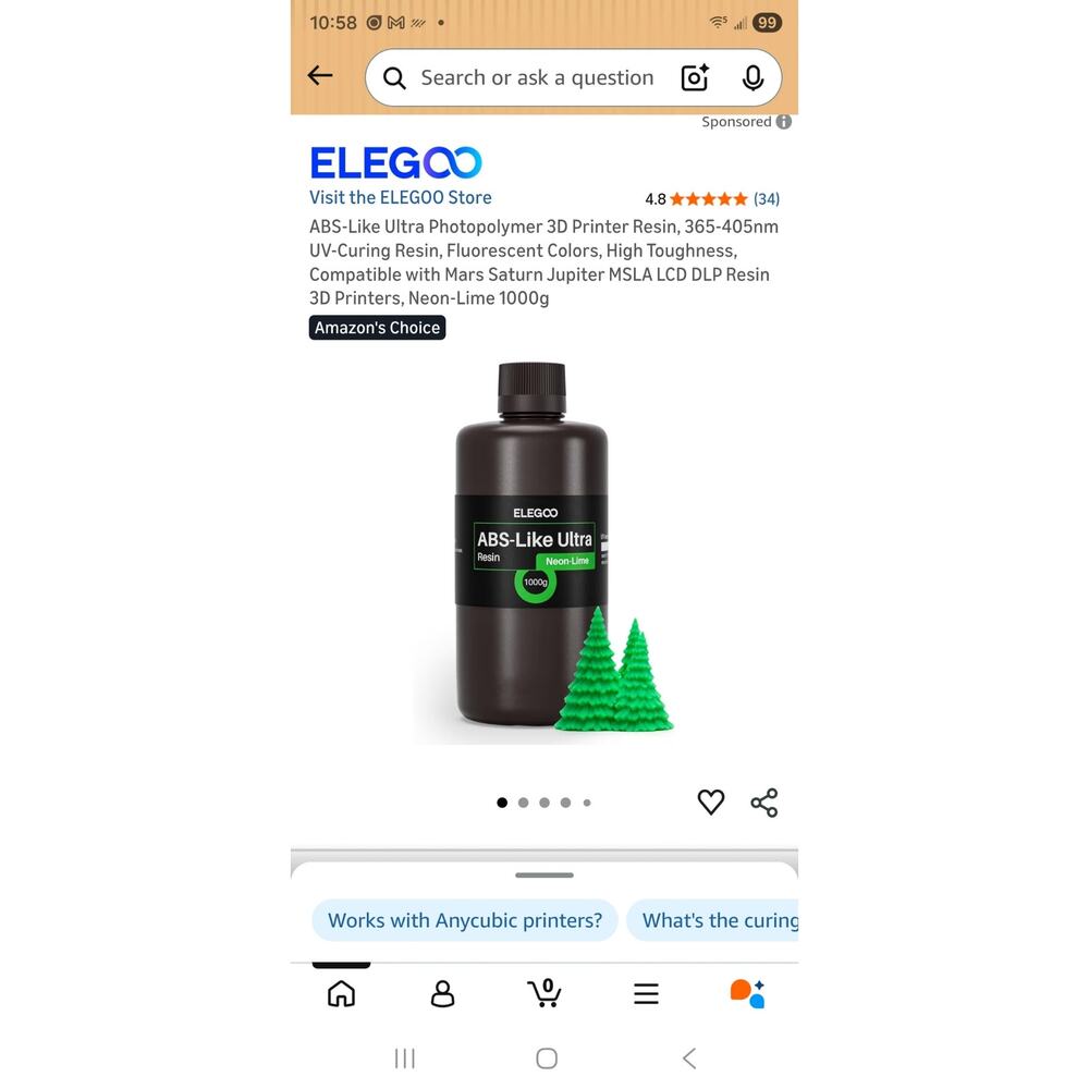 ABS-Like Ultra Photopolymer 3D Printer Resin, UV-Curing Resin,  Neon-Lime 1000g